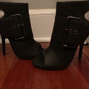 Peep Toe Leather Heel with Buckle